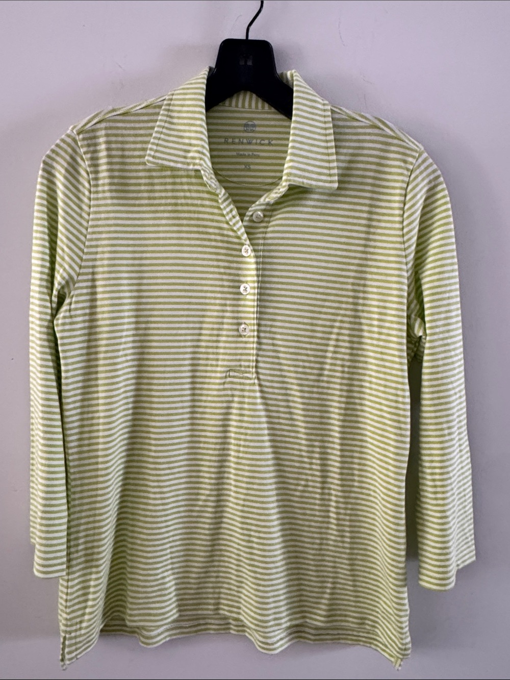 Women's Long Sleeve Striped Polo Tee - Light Green/White